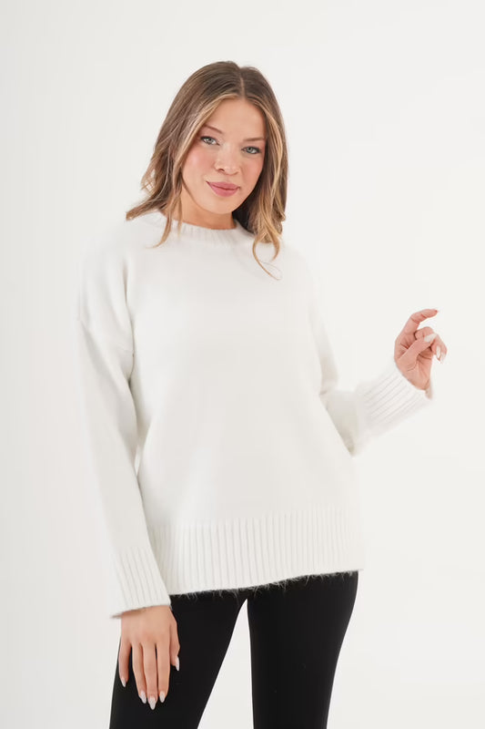 Witte Oversized Trui Met Crew Hals
