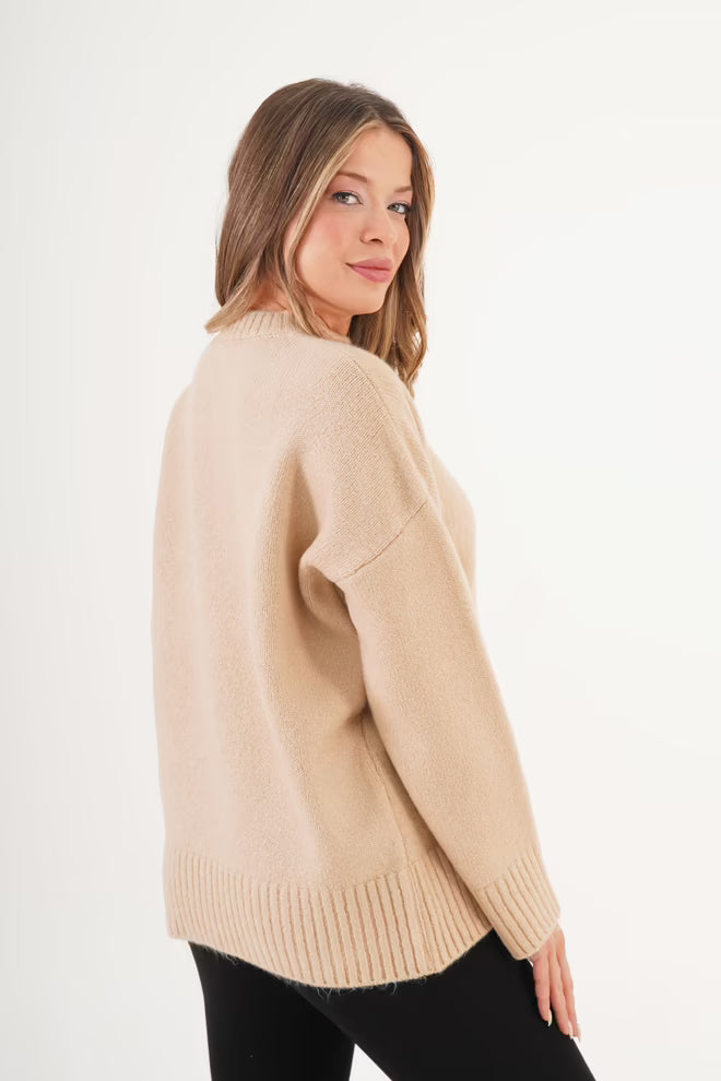 Beige Oversized Trui Met Crew Hals