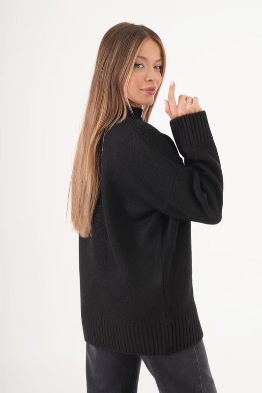 Zwarte Oversized Trui Met Crew Hals