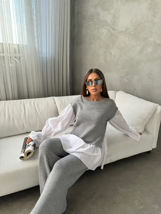 Casual Elegant Knitwear Set – Grijs