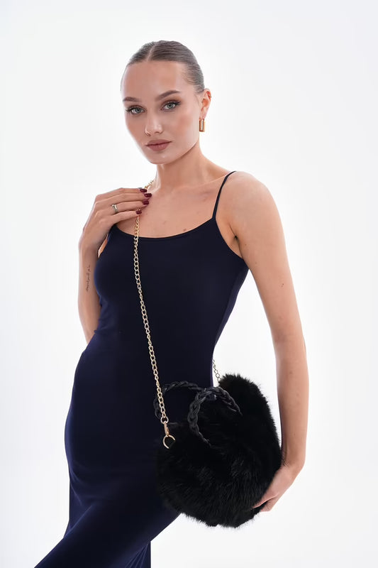 Zachte Pluche Handtas - zwart