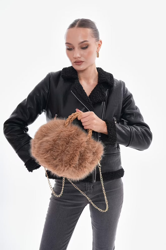 Zachte Pluche Handtas - licht bruin