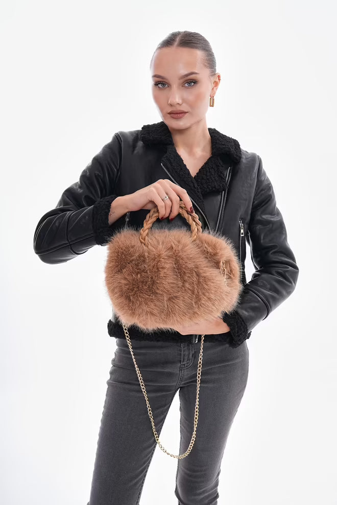 Zachte Pluche Handtas - licht bruin