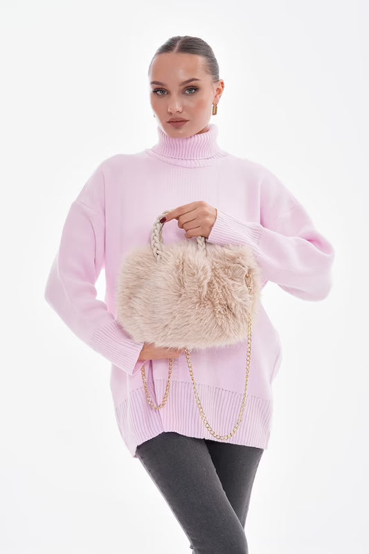 Zachte Pluche Handtas - Beige