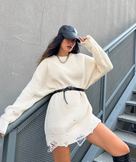 Lange Gescheurde Oversized Gebreide Trui