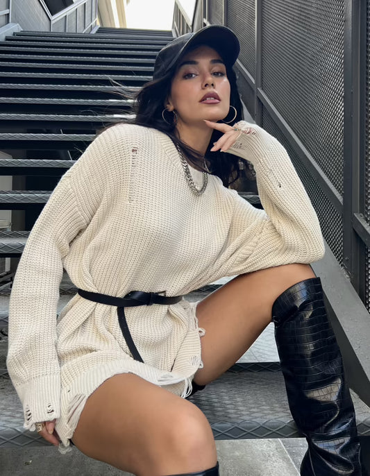 Lange Gescheurde Oversized Gebreide Trui