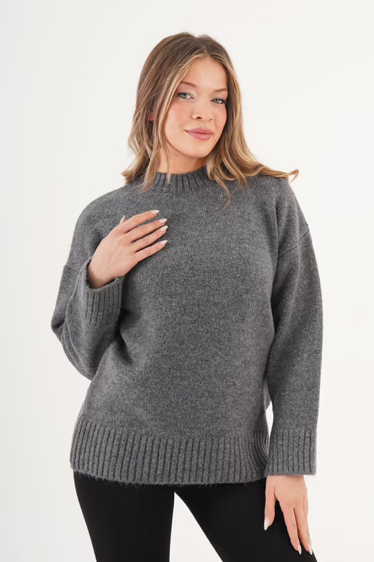 Grijze oversized trui met crew hals