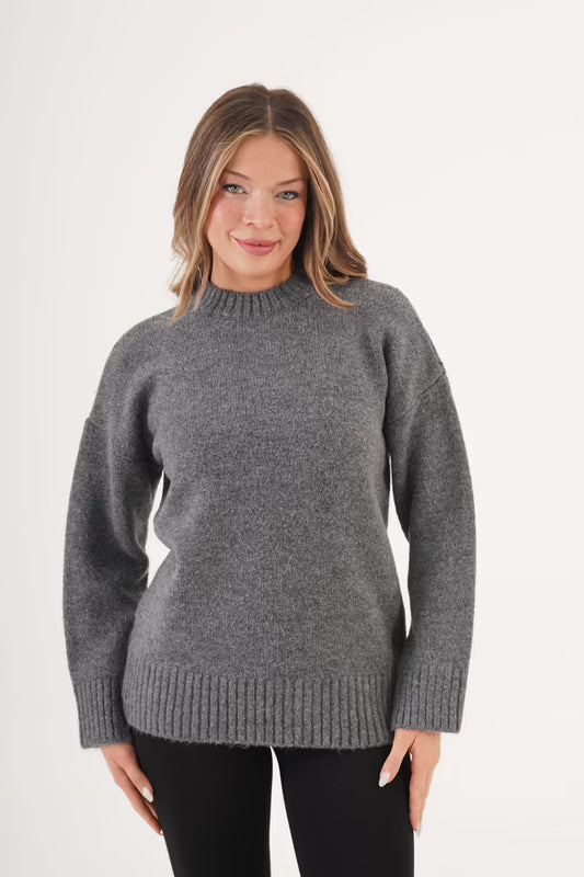 Grijze oversized trui met crew hals