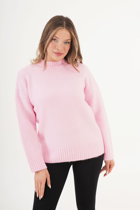 Roze Oversized Trui Met Crew Hals