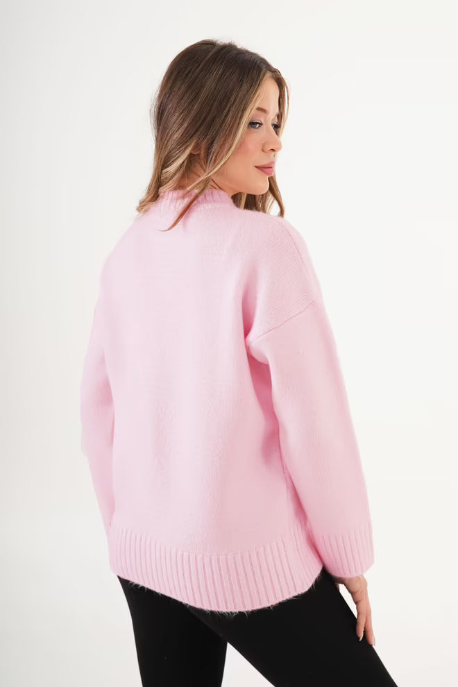 Roze Oversized Trui Met Crew Hals