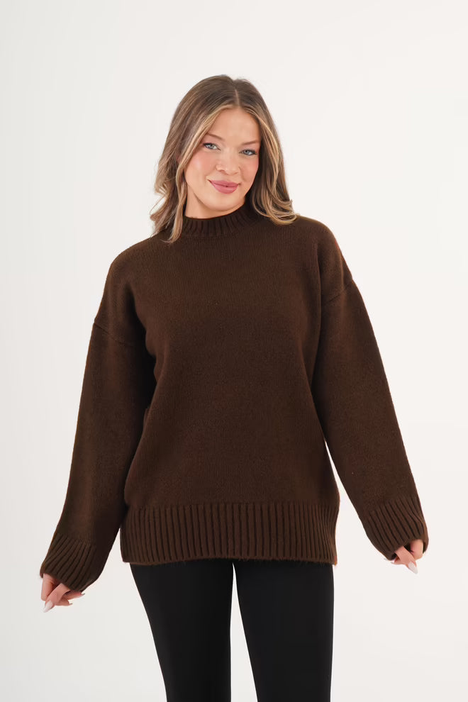 Bruine Oversized Trui Met Crew Hals