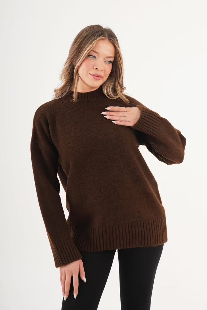 Bruine Oversized Trui Met Crew Hals