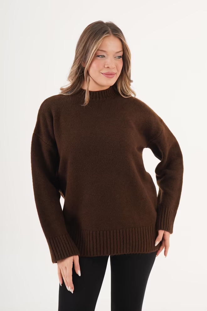 Bruine Oversized Trui Met Crew Hals