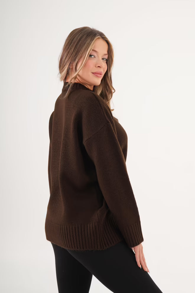 Bruine Oversized Trui Met Crew Hals