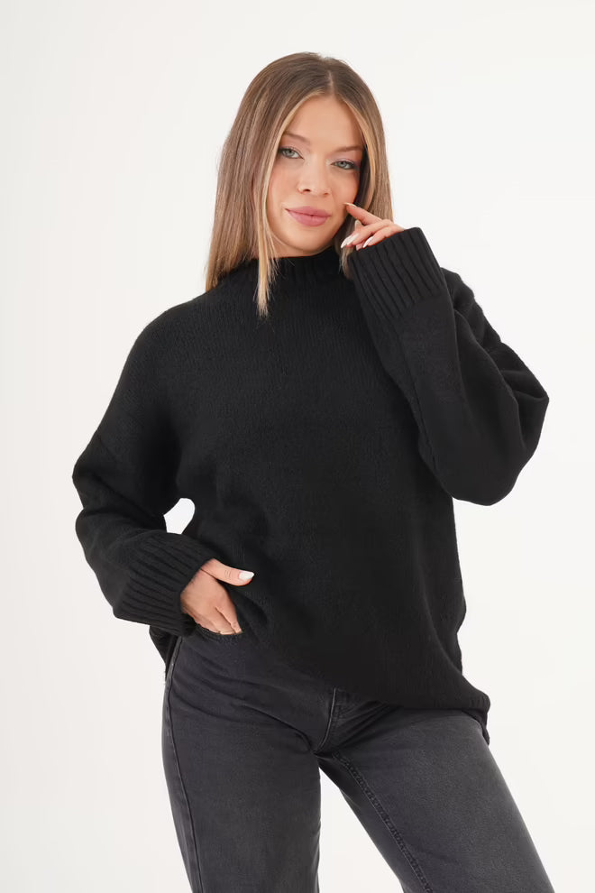 Zwarte Oversized Trui Met Crew Hals