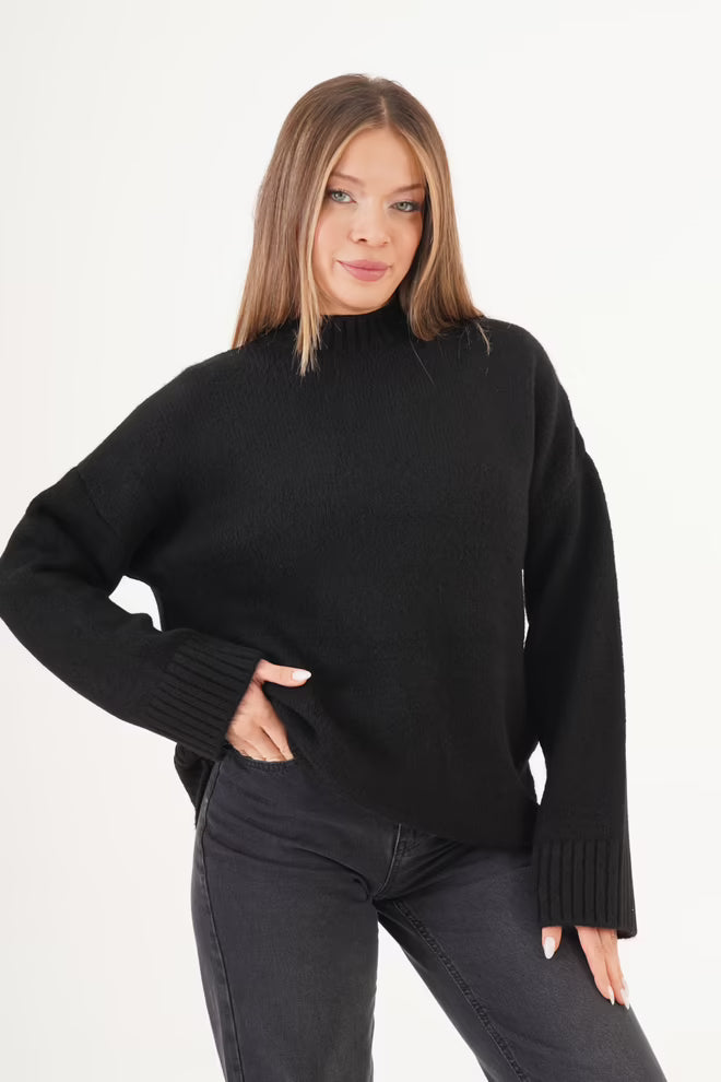 Zwarte Oversized Trui Met Crew Hals