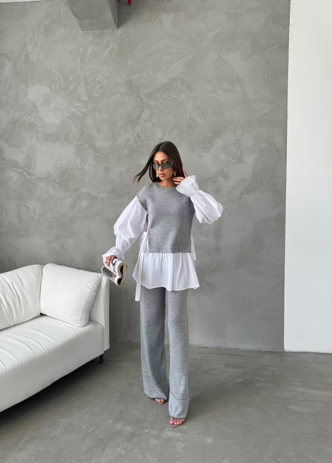 Casual Elegant Knitwear Set – Grijs