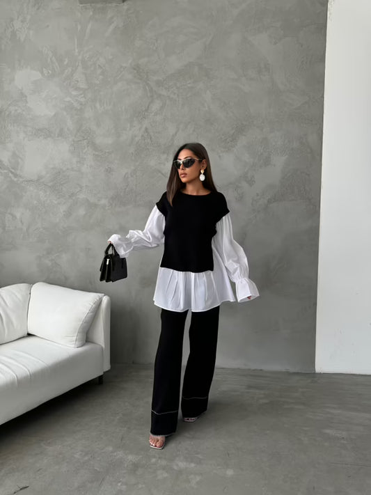 Casual Elegant Knitwear Set – Zwart