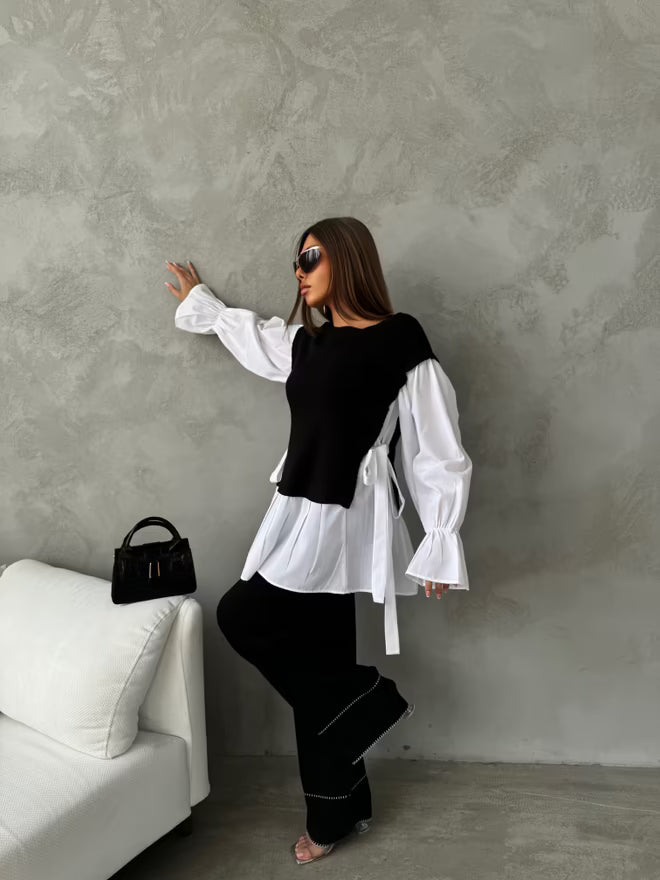 Casual Elegant Knitwear Set – Zwart