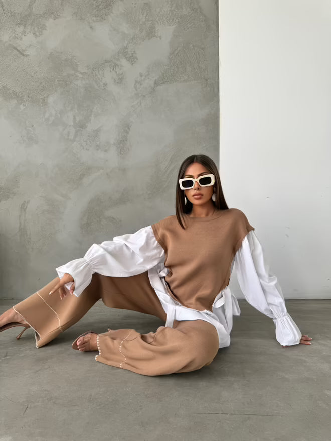 Casual Elegant Knitwear Set – Bruin