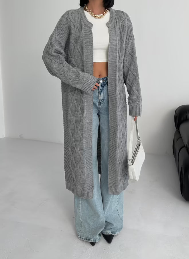 Grijs Lange Oversized Vest met Lange Mouwen
