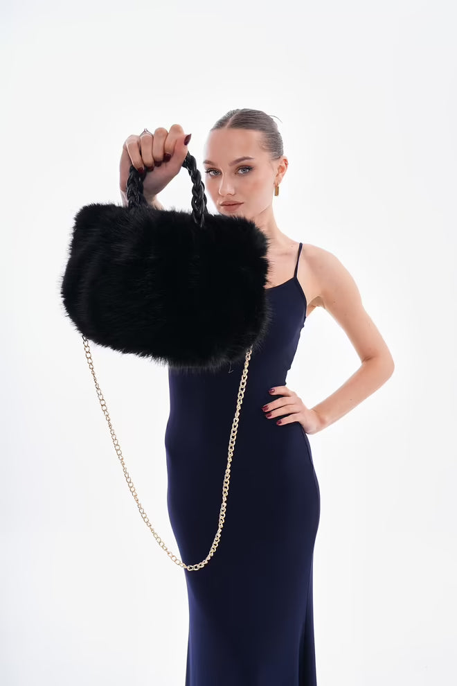 Zachte Pluche Handtas - zwart