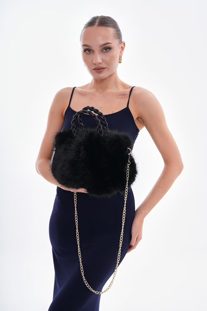 Zachte Pluche Handtas - zwart