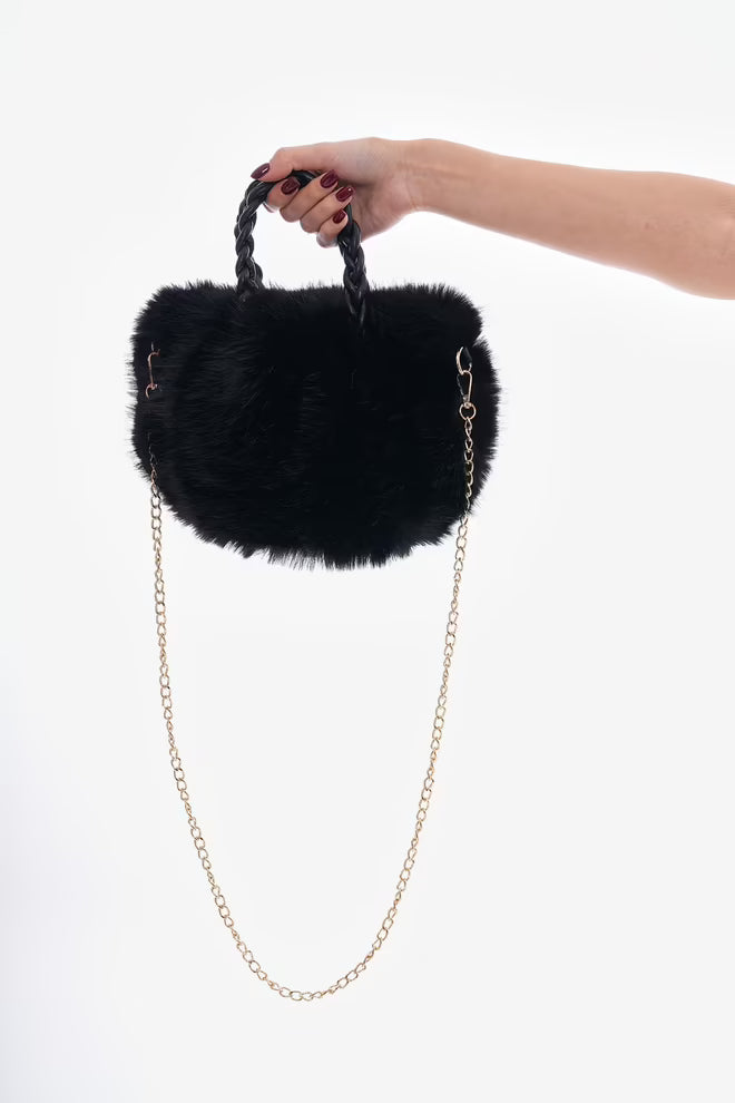 Zachte Pluche Handtas - zwart