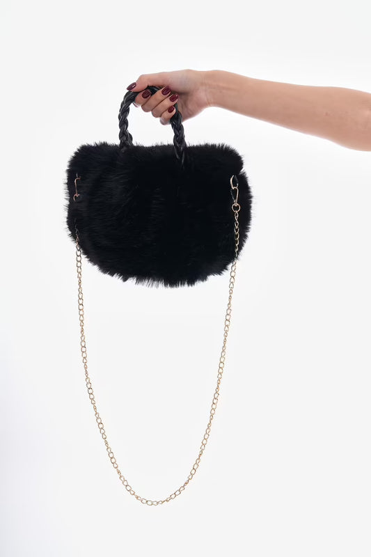 Zachte Pluche Handtas - zwart