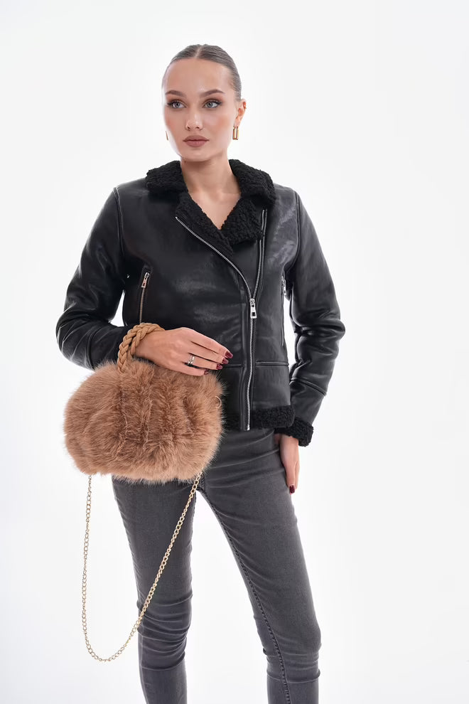 Zachte Pluche Handtas - licht bruin