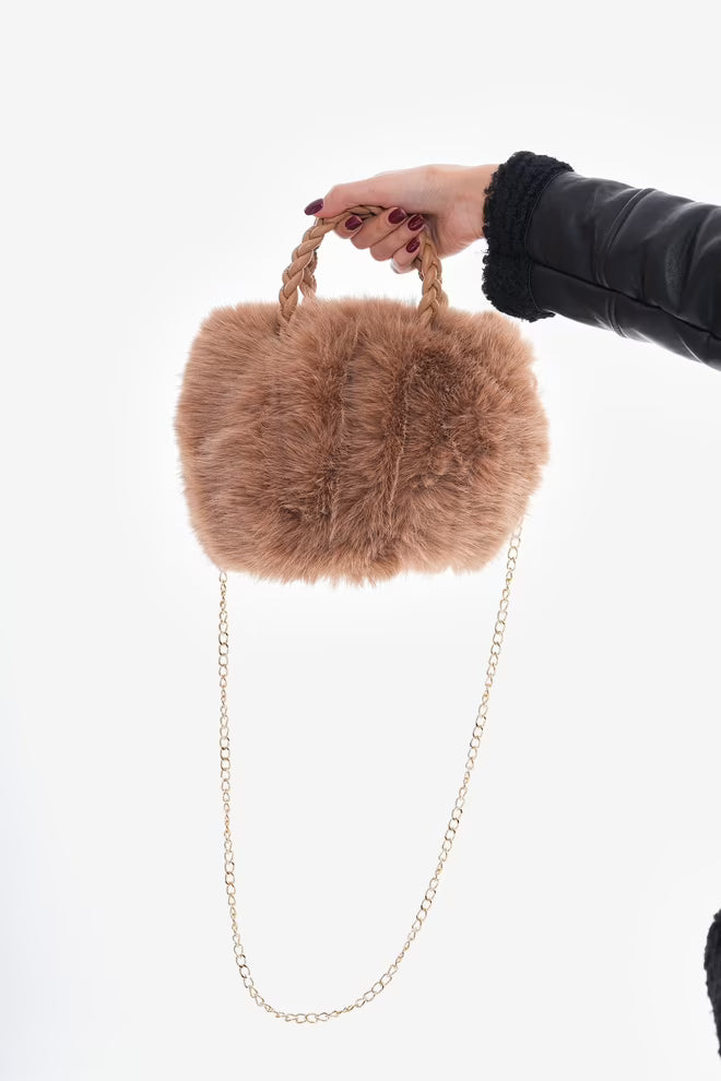 Zachte Pluche Handtas - licht bruin