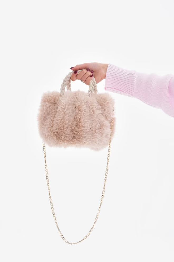 Zachte Pluche Handtas - Beige